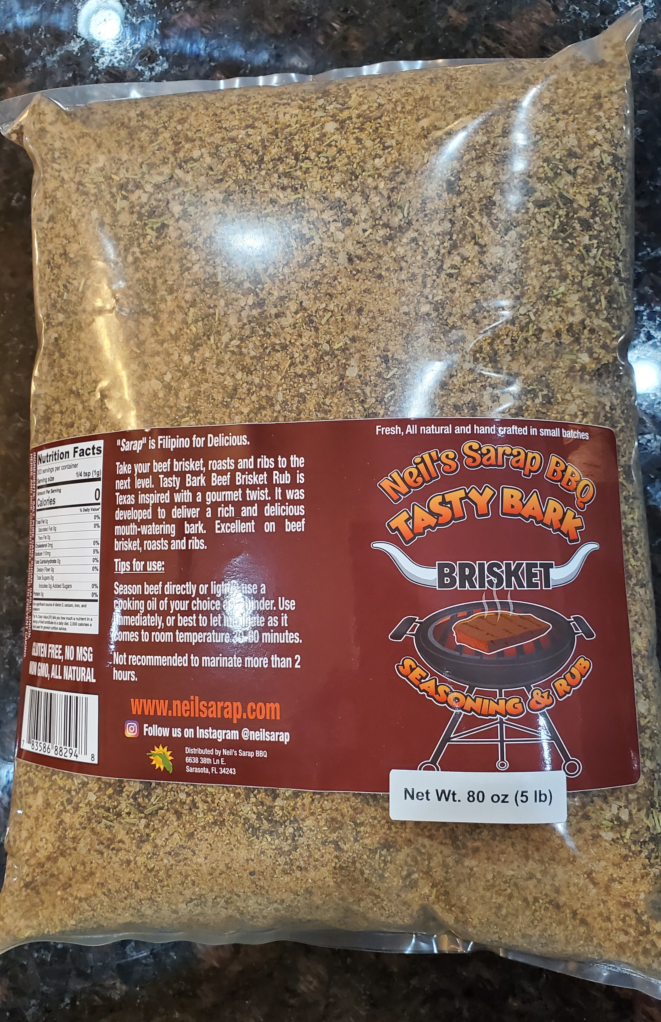 Tasty Bark Beef Brisket Seasoning & Rub 80oz 5lb Neil's Sarap BBQ, LLC