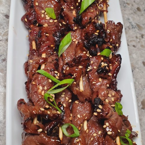 Korean Barbecue Galbi Beef Flank Steak Skewers Neil's Sarap BBQ®, LLC